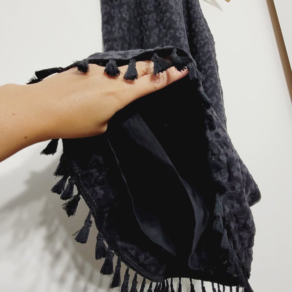 ⭐️Joy Joy Black Coquette Dress Cotton Sleeveless Embroidered Daisy Bottom Fringe - Picture 3 of 11